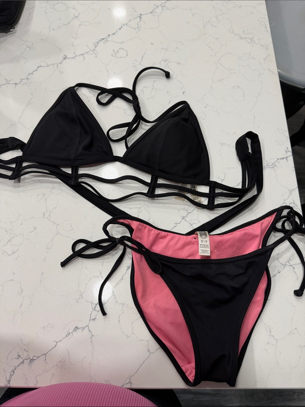 PINK Victoria's Secret Black Bikini with Pink Lining